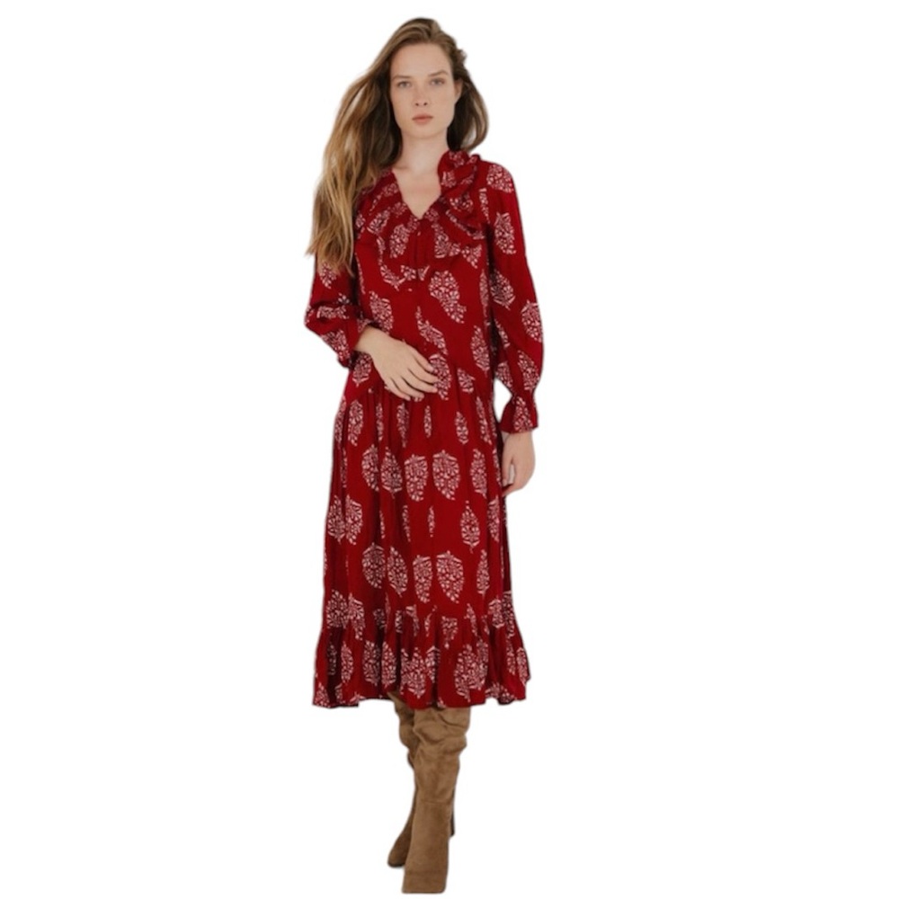 Sonmer || NWT || Wine Lola Ruffle Dress